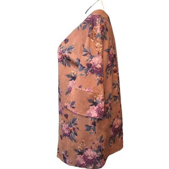 Ronnie Salloway Womens Topper Jacket L Faux Suede Brown Floral Boho Mossy Wester - Picture 2 of 6